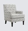 Lark Walnut Finish Printed Canvas Geometry  Arm Chair In White Colour