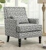 Lark Walnut Finish Printed Canvas Geometry  Arm Chair In White Colour