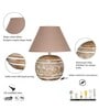 Larley Beige Cottan Fabric Shade Night Lamp With Wood Base