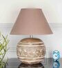Larley Beige Cottan Fabric Shade Night Lamp With Wood Base