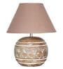 Larley Beige Cottan Fabric Shade Night Lamp With Wood Base