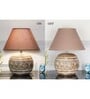 Larley Beige Cottan Fabric Shade Night Lamp With Wood Base