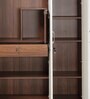 Larry 3 Door Wardrobe In High Gloss White And Walnut Finish With Drawer
