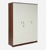 Larry 3 Door Wardrobe In High Gloss White And Walnut Finish With Drawer
