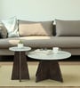 Larvotto Mango Wood Coffee Table Set With White Marble Top In Dark Walnut Finish