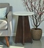 Larvotto Mango Wood Side Table With White Marble Top In Dark Walnut Finish