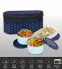 Lattice Blue Plastic & Steel 3Pcs Microwave safe Lunch Box
