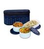 Lattice Blue Plastic & Steel 3Pcs Microwave safe Lunch Box