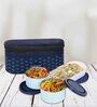 Lattice Blue Plastic & Steel 3Pcs Microwave safe Lunch Box