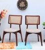 Lattice Teak Wood Dining Chair In Brown Beige Finish