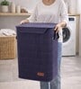 Navy Bamboo Laundry Basket with Lid