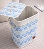 Blue Geometric Printed Bamboo Laundry Basket with Lid