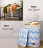 Blue Geometric Printed Bamboo Laundry Basket with Lid