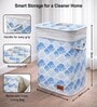 Blue Geometric Printed Bamboo Laundry Basket with Lid
