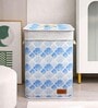 Blue Geometric Printed Bamboo Laundry Basket with Lid