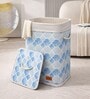 Blue Geometric Printed Bamboo Laundry Basket with Lid