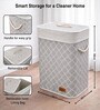 Cream Quatrefoil Printed Bamboo Laundry Basket with Lid