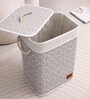 Cream Quatrefoil Printed Bamboo Laundry Basket with Lid
