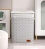 Cream Quatrefoil Printed Bamboo Laundry Basket with Lid