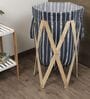 Blue Pattern Cloth Laundry Large Basket Bag with Foldable Wooden Stand Support