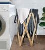 Blue Pattern Cloth Laundry Large Basket Bag with Foldable Wooden Stand Support
