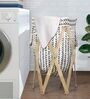 White European Pattern Cloth Laundry Large Basket Bag with Foldable Wooden Stand Support