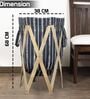 Blue Pattern Cloth Laundry Large Basket Bag with Foldable Wooden Stand Support