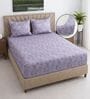 Lavender Floral 400 TC Cotton Queen Size Fitted Bedsheet With 2 Pillow Covers