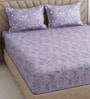 Lavender Floral 400 TC Cotton Queen Size Fitted Bedsheet With 2 Pillow Covers