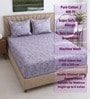 Lavender Floral 400 TC Cotton Queen Size Fitted Bedsheet With 2 Pillow Covers