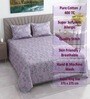 Lavender Floral 400 TC Cotton Superking Size Flat Bedsheet With 2 Pillow Covers