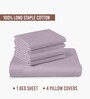 Lavender Frost Solid 400 TC Cotton Super King Sized Bedsheet with 4 Pillow Covers