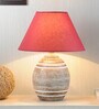 Ladder Maroon Cotton Shade Night Lamp With Wood Base