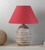 Ladder Maroon Cotton Shade Night Lamp With Wood Base
