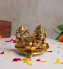 (1Pc) Gold Metal Laxmi Ganesh Decorative God Statue For Home & Pooja Room