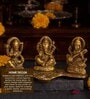 (1Pc) Gold Metal Lakshmi, Ganesha & Saraswati Pooja Idol