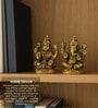 (1Pc) Gold Metal Laxmi Ganesh Idol Home Temple Decor