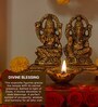 (1Pc) Gold Metal Lakshmi Ganesha Idol With Diya For Home Temple