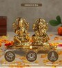 (1Pc) Gold Metal Lakshmi Ganesha Idol With Diya For Home Temple