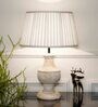 Lazio White Cottan Fabric Shade Night Lamp With Wood Base