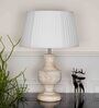 Lazio White Cottan Fabric Shade Night Lamp With Wood Base