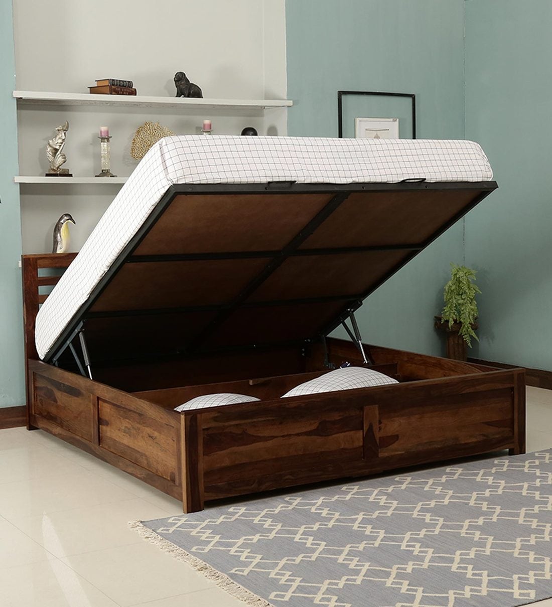 Buy Leamont Solid Wood Queen Size Bed With Hydraulic Storage In