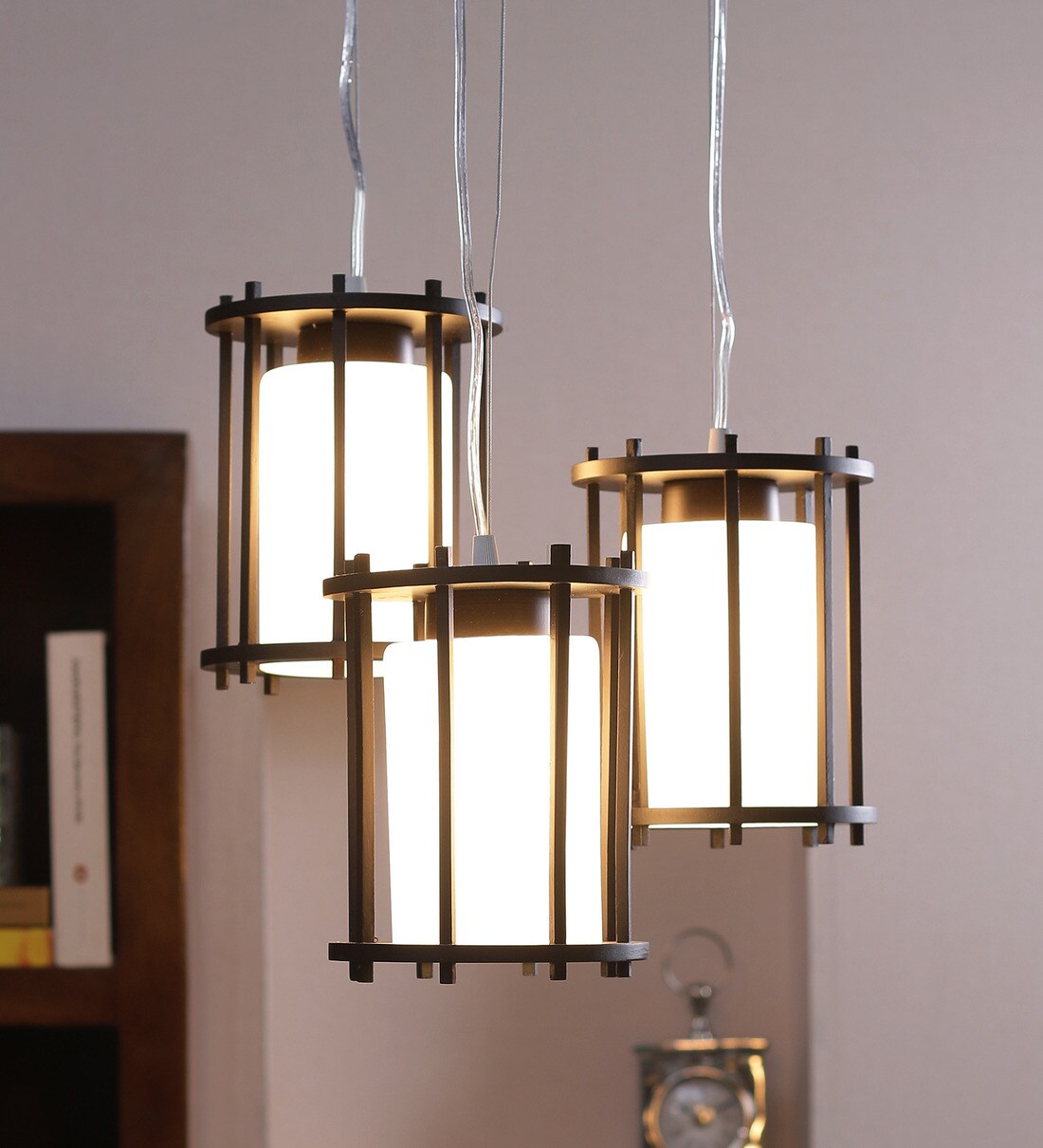 Buy Brown Metal 3 Light Cluster Hanging Lights by Learc Designer