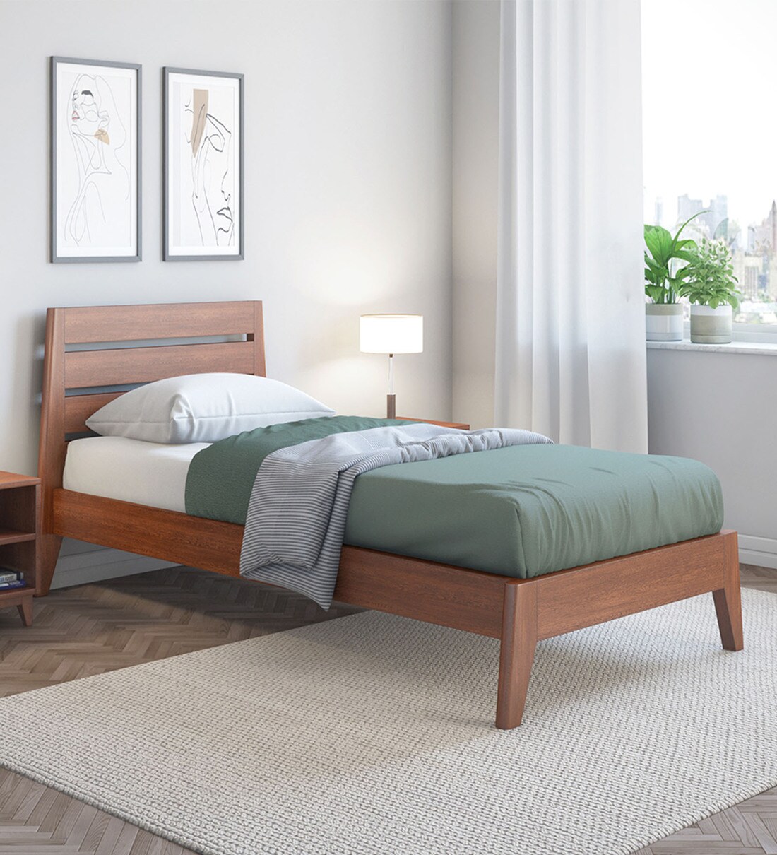 Buy Leeds Single Bed in Dark Oak Finish by Durian Online Modern