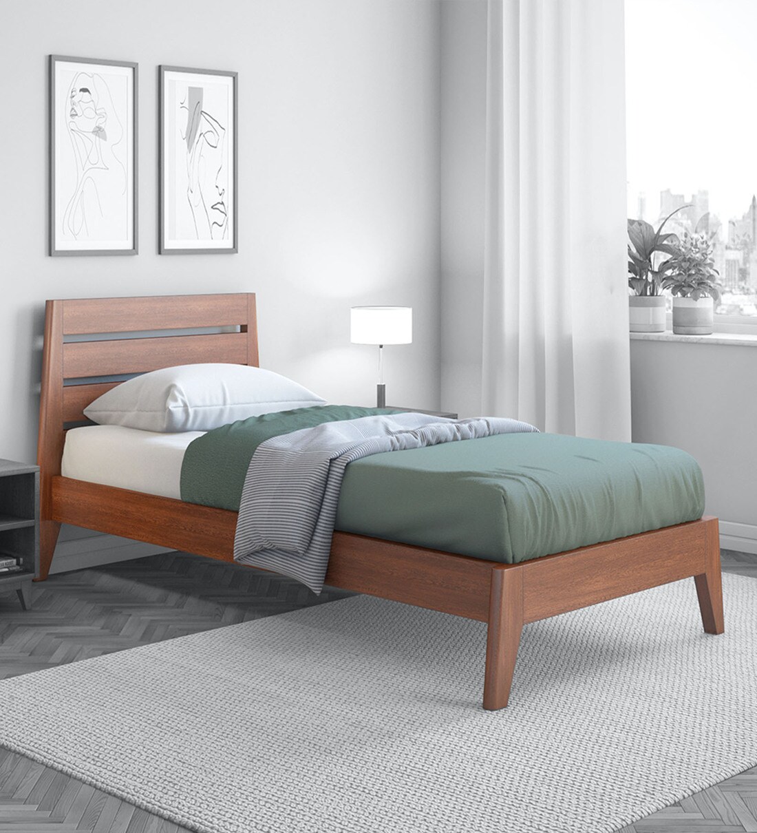Buy Leeds Single Bed in Dark Oak Finish by Durian Online Modern