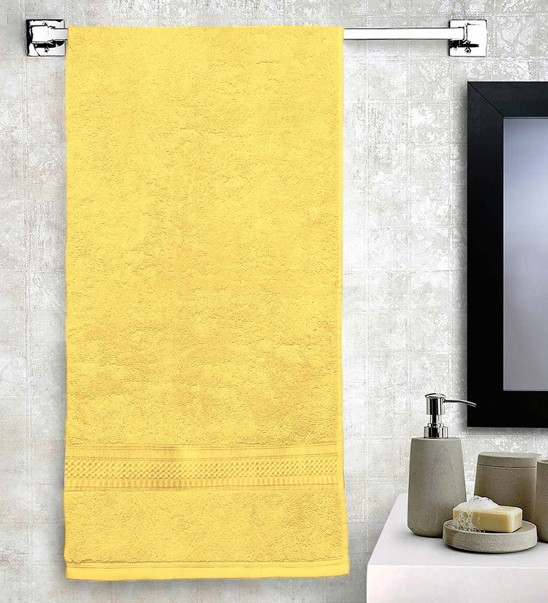 Buy Lemon Yellow Cotton Bath Towel 1 piece by Lush Homes Online Solid