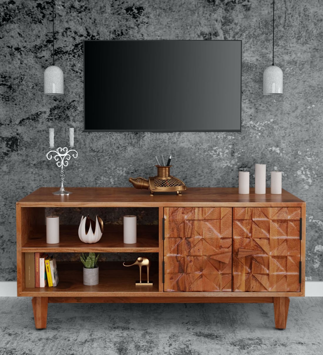 Buy Lennart Solid Wood TV Console in Vintage Walnut Finish Woodsworth
