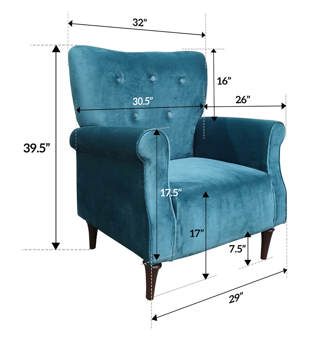 Buy Leon Lounge Chair in Teal Green Colour by ARRA Online Full Back