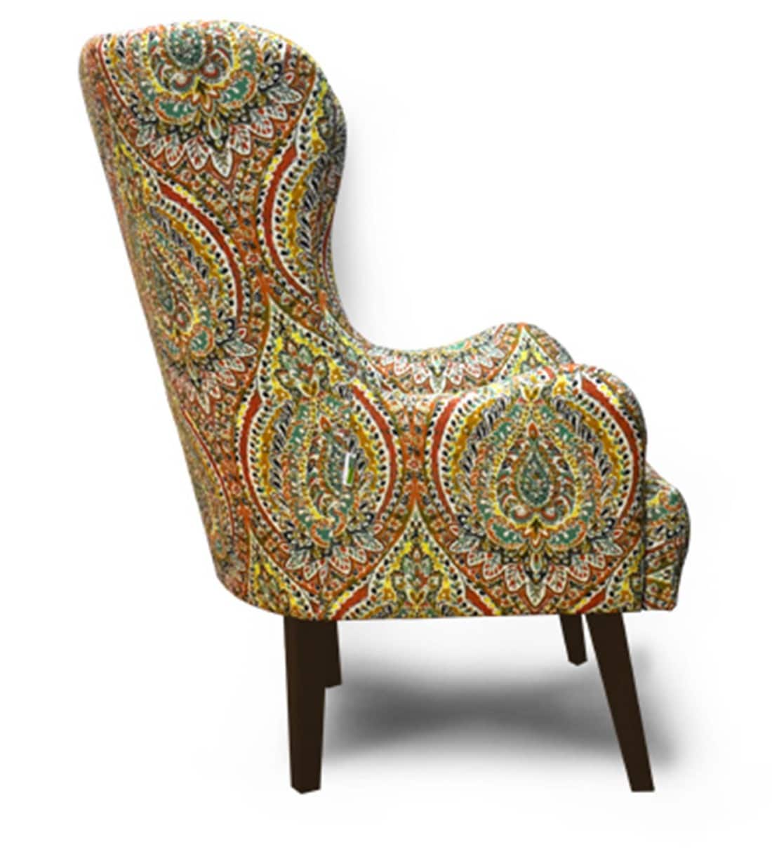 Buy Leon Wing Chair with Red & Green Print Uphosltery by Furnitech