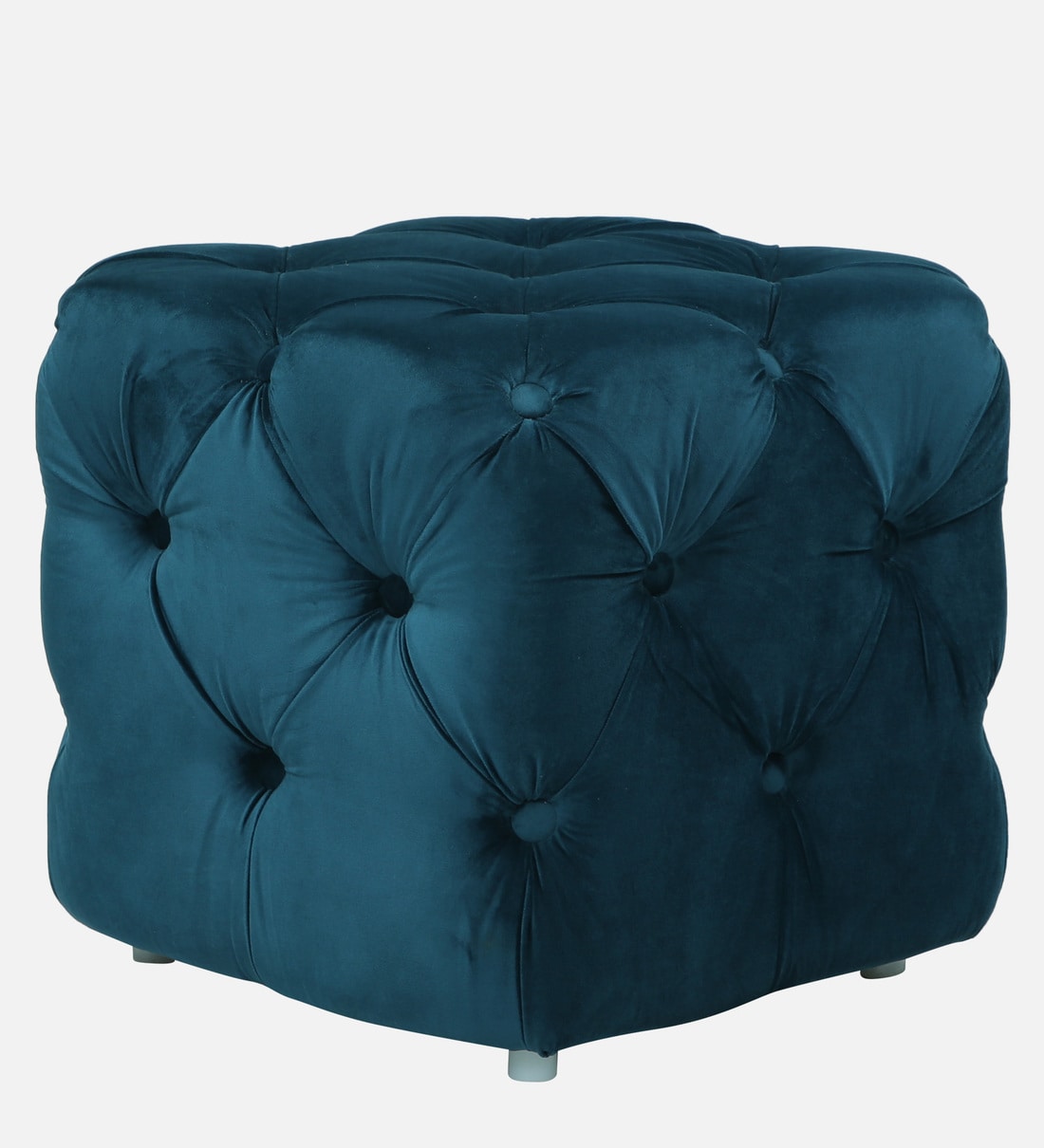 Buy Leona Chesterfield Velvet Pouffe In Teal Blue Colour By Vittoria ...